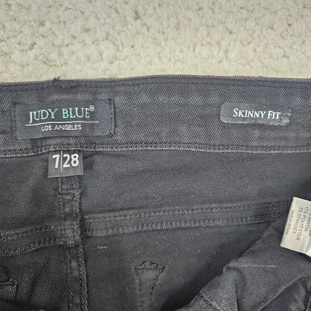 Judy‎ Blue Skinny Fit Distressed Black Plaid Patch Jeans JB82191BK Size 7/28